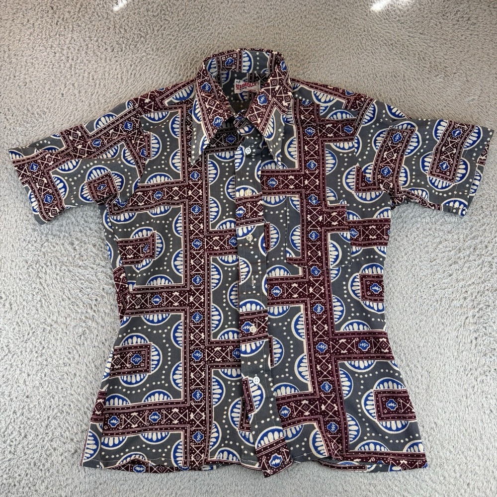 Vintage Arrow Scrambler Knit Shirt Men Med Geometric Disco True Rockabilly 70s